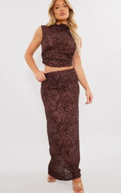 Online PrettyLittleThing Sheer Devore Sleeveless Ruched Side Top Chocolate