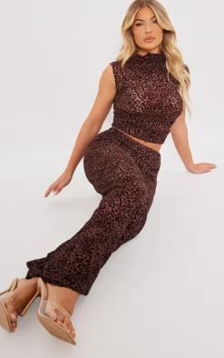 Online PrettyLittleThing Sheer Devore Sleeveless Ruched Side Top Chocolate