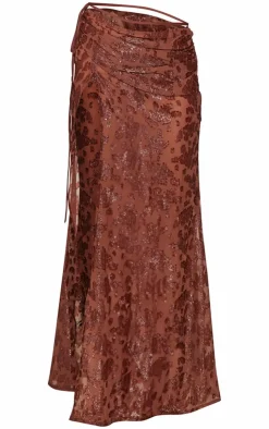 Chocolate Sheer Floral Applique Wrap Maxi Skirt-PrettyLittleThing New