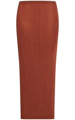 Best PrettyLittleThing Sheer Ribbed Knit Ruched Side Maxi Skirt Chocolate