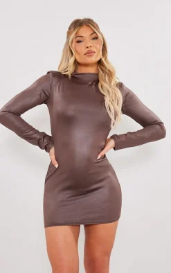 Shiny Long Sleeve High Neck Mini Dress-PrettyLittleThing Clearance