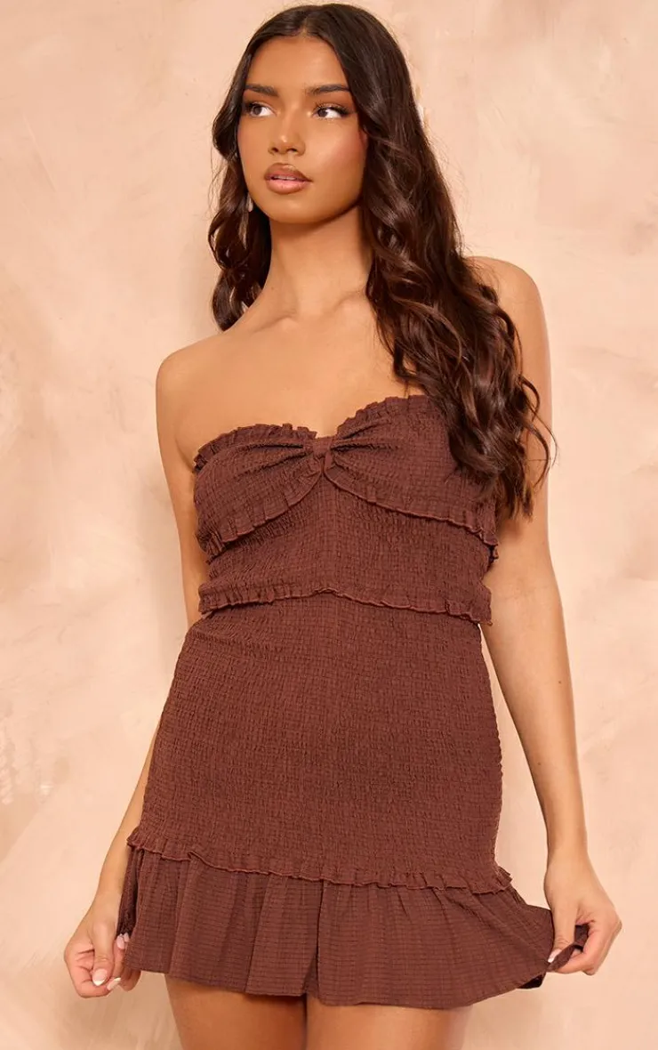 Shirred Frill Bandeau Shift Dress-PrettyLittleThing Discount
