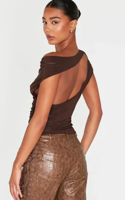 Chocolate Slinky Backless Asymmetric Long Top-PrettyLittleThing