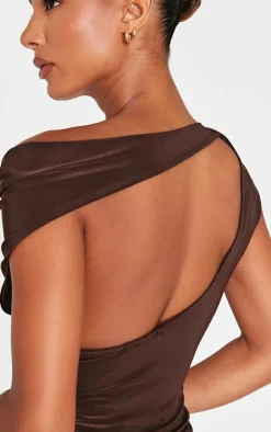 Chocolate Slinky Backless Asymmetric Long Top-PrettyLittleThing