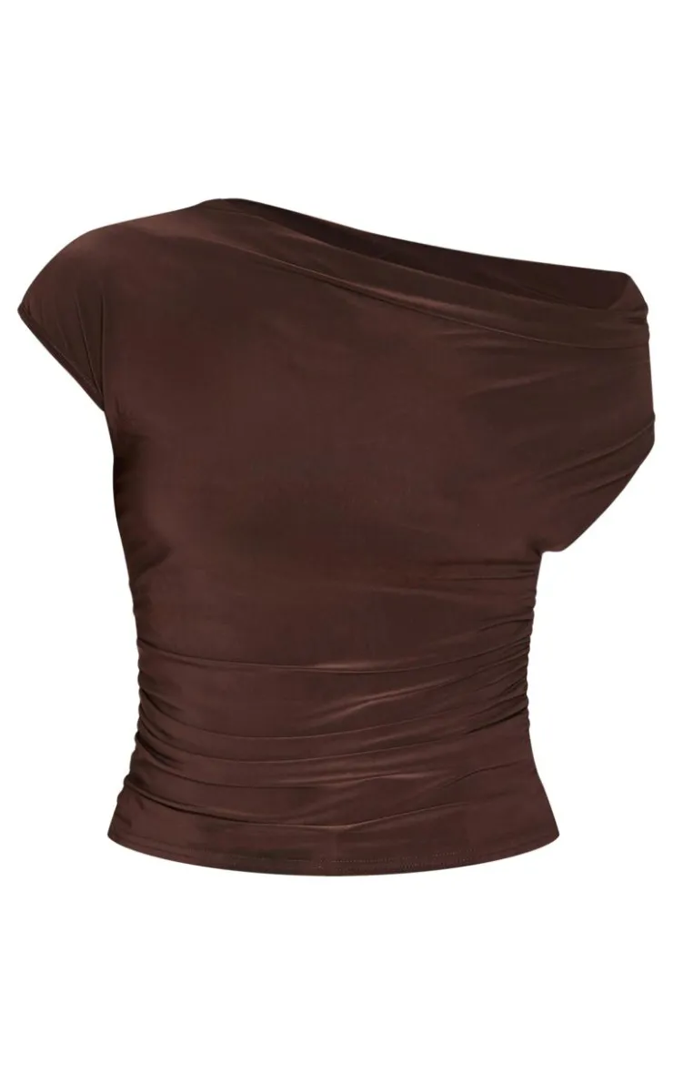 Chocolate Slinky Backless Asymmetric Long Top-PrettyLittleThing