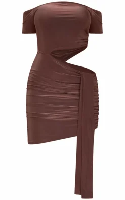 Chocolate Slinky Cut Out Ruched Mini Dress-PrettyLittleThing Hot