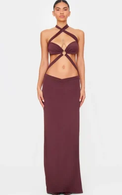 Slinky Extreme Cut Out Ring Detail Cross Neck Maxi Dress-PrettyLittleThing Discount