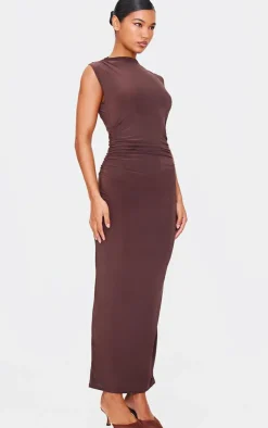 PrettyLittleThing Winter Dresses*Slinky High Neck Ruched Side Midaxi Dress