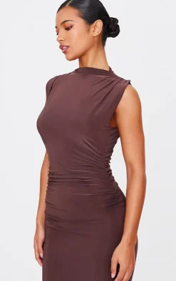 PrettyLittleThing Winter Dresses*Slinky High Neck Ruched Side Midaxi Dress