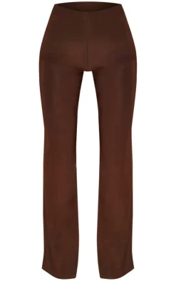 Sale PrettyLittleThing Slinky High Waisted Wide Leg Pants Chocolate