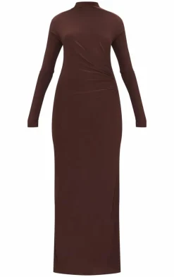 Chocolate Slinky Long Sleeve Maxi Dress-PrettyLittleThing Sale