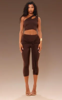 Best PrettyLittleThing Slinky One Shoulder Cut Out Crop Top Chocolate