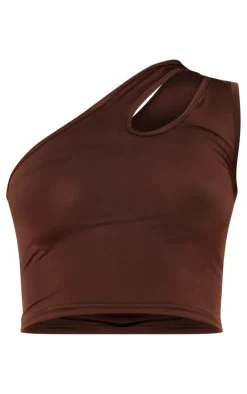 Best PrettyLittleThing Slinky One Shoulder Cut Out Crop Top Chocolate