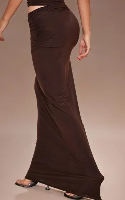 Best PrettyLittleThing Slinky Ruched Maxi Skirt Chocolate