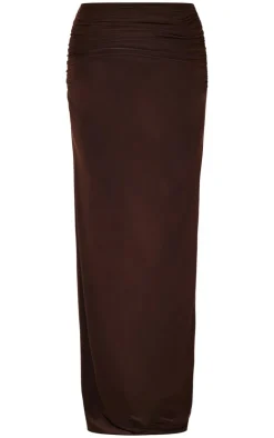 Best PrettyLittleThing Slinky Ruched Maxi Skirt Chocolate