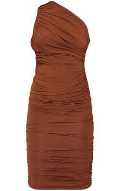 Slinky Ruched One Shoulder Longline Midi Dress-PrettyLittleThing Sale