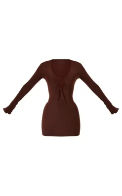 Slinky Tie Front Long Sleeve Bodycon Dress-PrettyLittleThing Hot