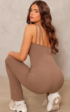 PrettyLittleThing Snatched*Snatched Sculpt Double Strap Flare Leg Jumpsuit