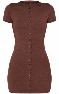 Chocolate Soft Knit Button Through Mini Dress-PrettyLittleThing Clearance