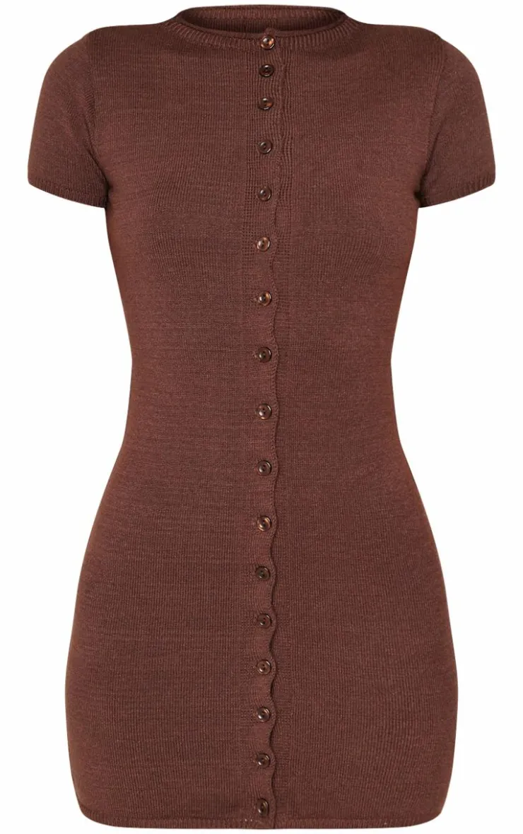 Chocolate Soft Knit Button Through Mini Dress-PrettyLittleThing Clearance