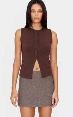 PrettyLittleThing Knitted Tops*Soft Knitted Button Through Vest