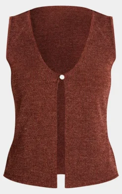 Hot PrettyLittleThing Soft Rib Button Front Vest Chocolate