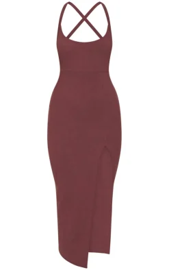Chocolate Soft Rib Cut Out Tie Back Midaxi Dress-PrettyLittleThing Sale