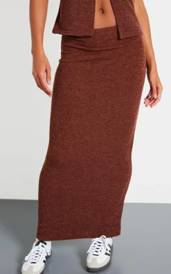 Online PrettyLittleThing Soft Rib Maxi Skirt Chocolate