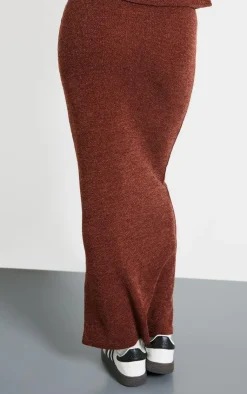Online PrettyLittleThing Soft Rib Maxi Skirt Chocolate