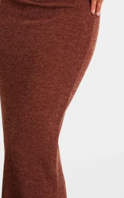 Online PrettyLittleThing Soft Rib Maxi Skirt Chocolate