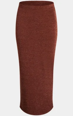 Online PrettyLittleThing Soft Rib Maxi Skirt Chocolate