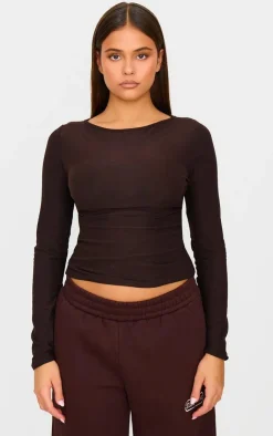 PrettyLittleThing Thanksgiving Outfits*Soft Touch Boatneck Long Sleeve Top