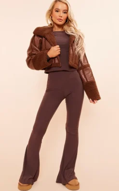Outlet PrettyLittleThing Soft Touch Long Sleeve Longline Top Chocolate