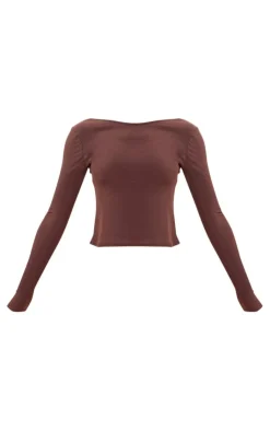Outlet PrettyLittleThing Soft Touch Long Sleeve Longline Top Chocolate