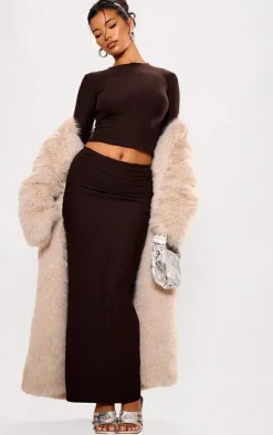 Discount PrettyLittleThing Soft Touch Longline Sleeve Top Chocolate