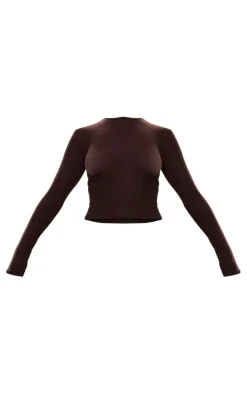 Discount PrettyLittleThing Soft Touch Longline Sleeve Top Chocolate