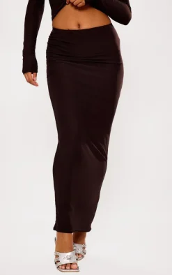 Online PrettyLittleThing Soft Touch Maxi Skirt Chocolate