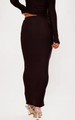 Online PrettyLittleThing Soft Touch Maxi Skirt Chocolate