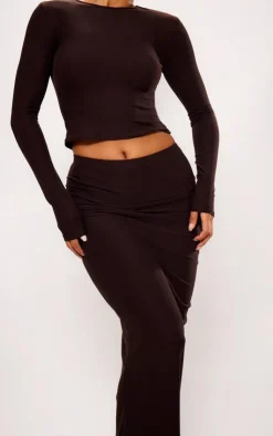 Online PrettyLittleThing Soft Touch Maxi Skirt Chocolate
