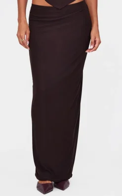 New PrettyLittleThing Soft Touch Ruched Maxi Skirt Chocolate