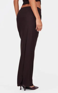 New PrettyLittleThing Soft Touch Ruched Maxi Skirt Chocolate