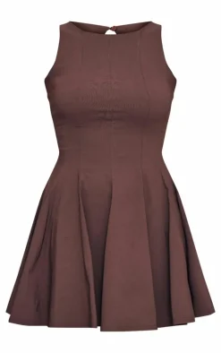 Stretch Woven Racer Pleated Shift Dress-PrettyLittleThing Discount