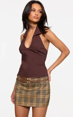 PrettyLittleThing Sleeveless Tops*Stretch Woven Zip Collar Detail Long Top