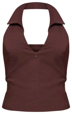 PrettyLittleThing Sleeveless Tops*Stretch Woven Zip Collar Detail Long Top