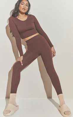 Best PrettyLittleThing Structured Snatched Rib Leggings Chocolate