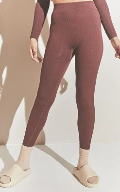 Best PrettyLittleThing Structured Snatched Rib Leggings Chocolate