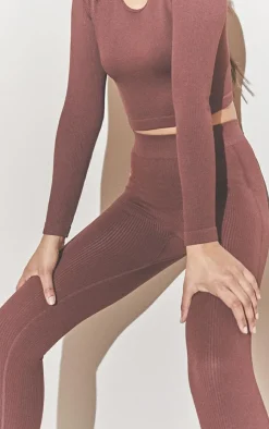 Best PrettyLittleThing Structured Snatched Rib Leggings Chocolate