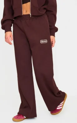 Outlet PrettyLittleThing Studio Archives Embroidered Wide Leg Sweatpants Chocolate