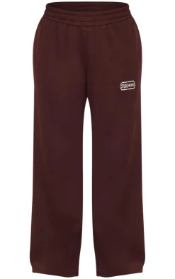 Outlet PrettyLittleThing Studio Archives Embroidered Wide Leg Sweatpants Chocolate