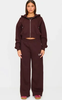 New PrettyLittleThing Studio Archives Embroidered Zip Up Jacket Chocolate